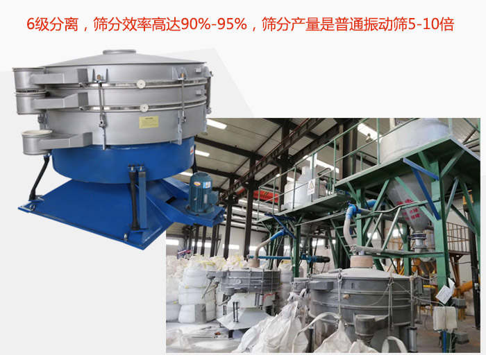 搖擺篩采用6級分離，篩分效率高達(dá)90%-95%，篩分產(chǎn)量是普通振動篩5-10倍