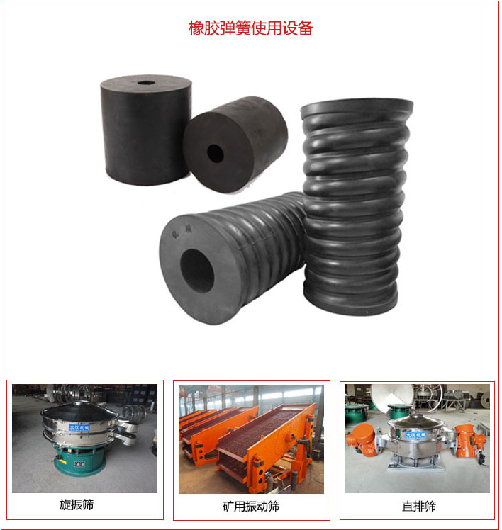 橡膠彈簧適用設(shè)備：旋振篩，礦用振動(dòng)篩，直排篩等