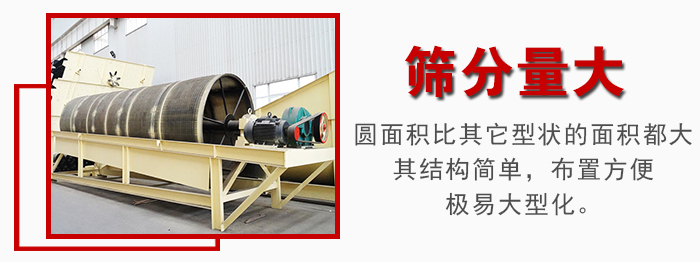 滾筒篩篩分產(chǎn)量大，產(chǎn)量可達(dá)200噸/時