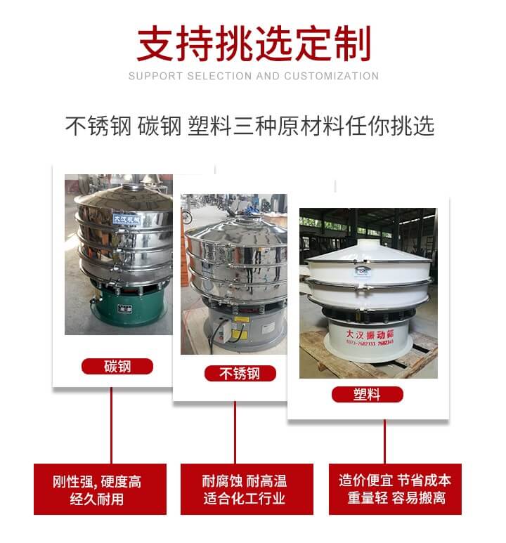 旋振篩可配置一到四層的篩網(wǎng)。旋振篩的篩分效率高，篩分精度高，篩分率高達(dá)96%。