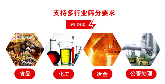 旋振篩適用的行業(yè)：食品行業(yè)，化工行業(yè)，冶金行業(yè)，公害處理等。