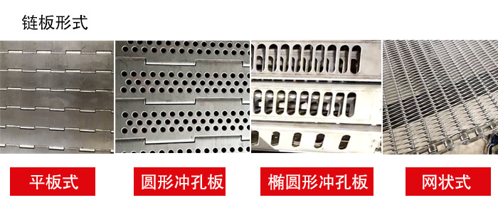 鏈板輸送機鏈板的不同形式：平板式，圓形沖孔板，網(wǎng)狀式等